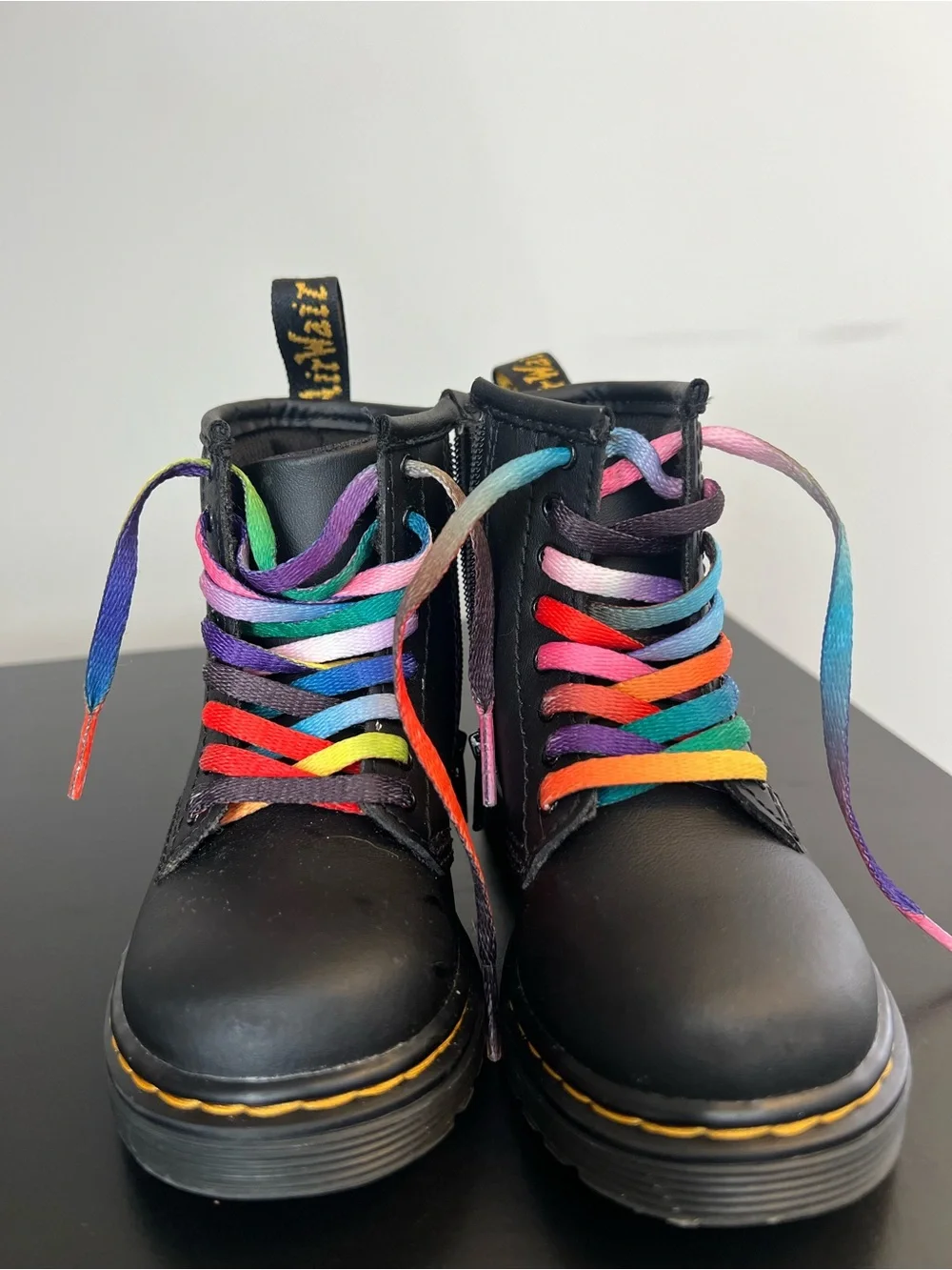 Black Kids Rainbow Lace-Up Boot with Pride Prints